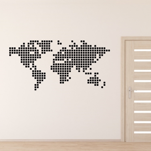 Mapa světa čtverečky - vinylová samolepka na zeď