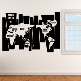 Mapa světa v pruzích - vinylová samolepka na zeď