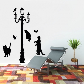 Kočky pod lampou - vinylová samolepka na zeď