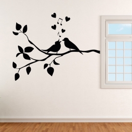 Ptačí láska na větvi - vinylová samolepka na zeď