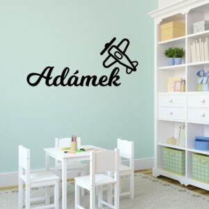 Klučičí jmenovka s letadlem - vinylová samolepka na zeď