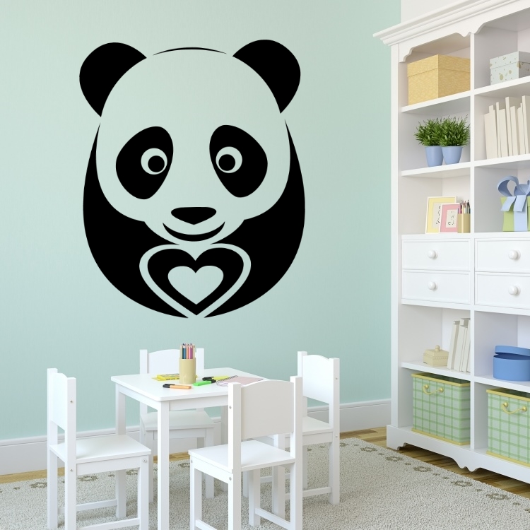 Medvídek Panda se srdcem - vinylová samolepka na zeď